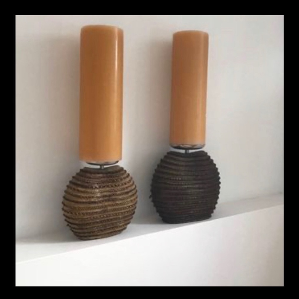 Elegant Tan and Brown Concrete Candle Holders + 2 tall candles included